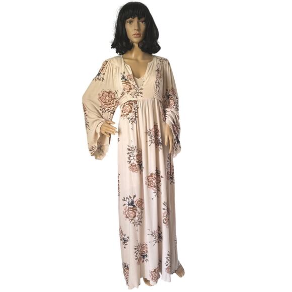 Free People Wild Laurel boho belted Maxi Dress bell sleeves small - Picture 3 of 16